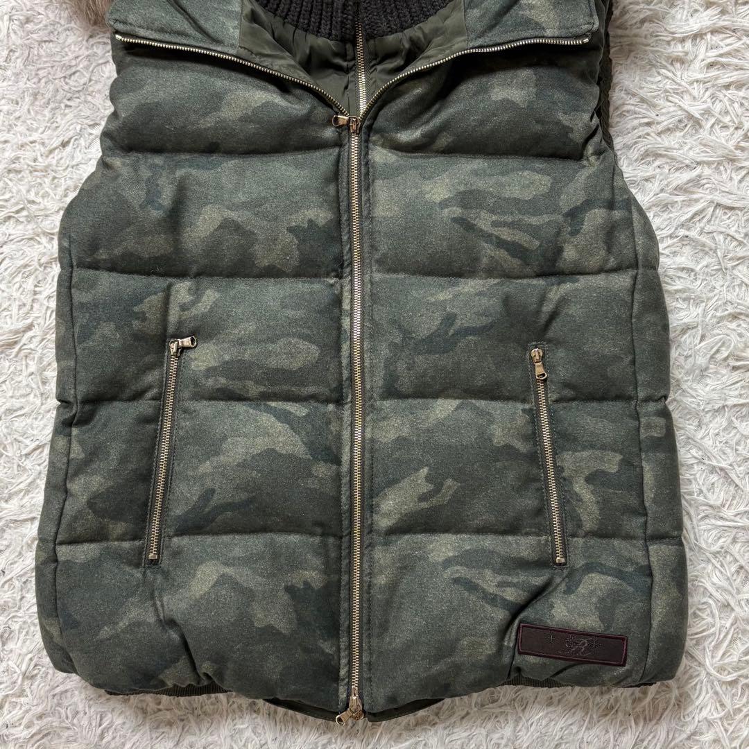 美品　タトラス ダウンジャケット　ベスト　カモフラ　リアルファー　シルク混　L