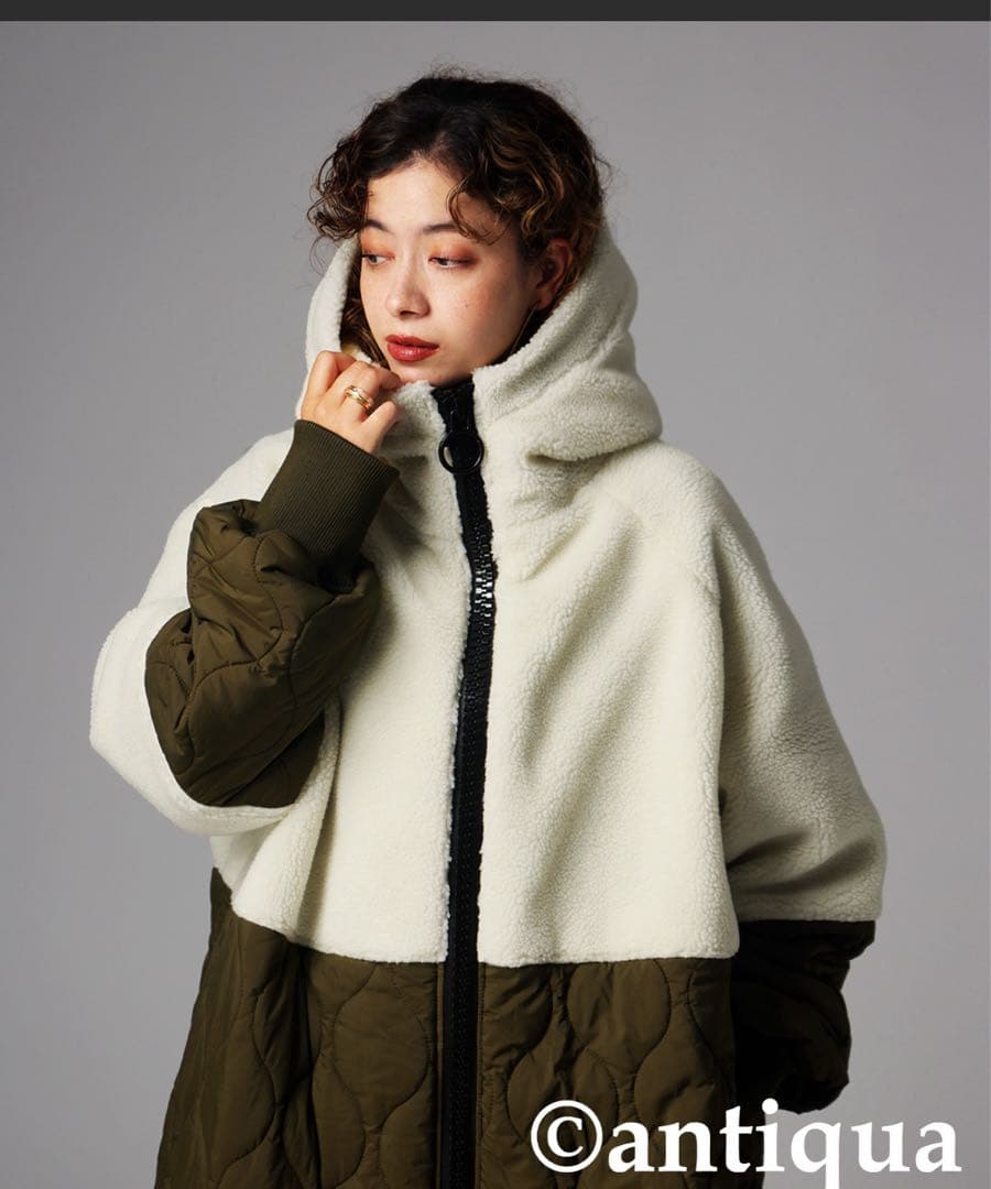 値下げあり★antiqua フリースキルティングロングコート
