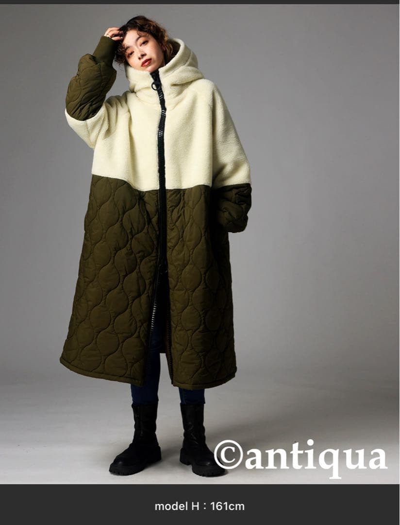 値下げあり★antiqua フリースキルティングロングコート