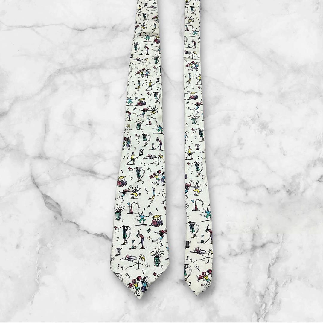 【美品】PRADA プラダ　ネクタイ　白　ゴルフ　スポーツ