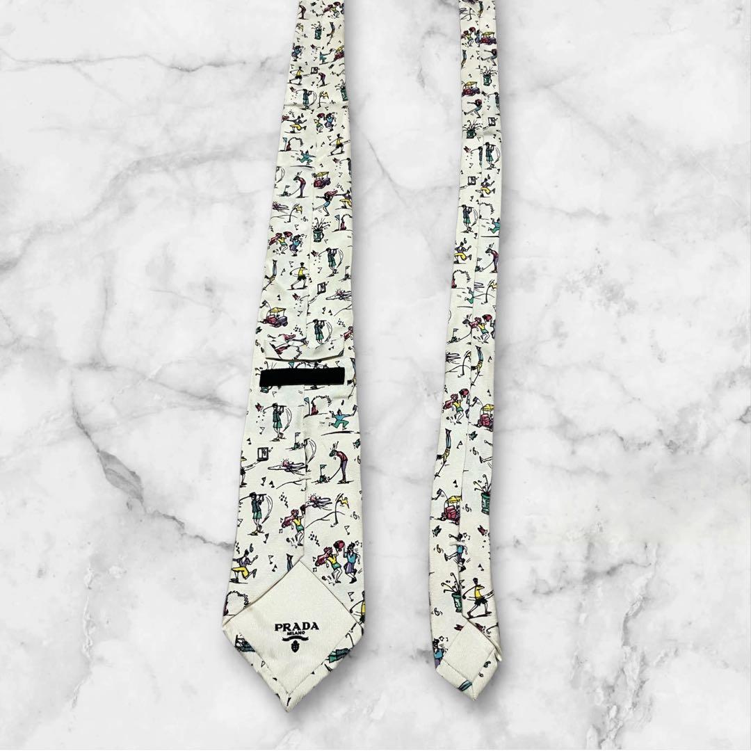 【美品】PRADA プラダ　ネクタイ　白　ゴルフ　スポーツ