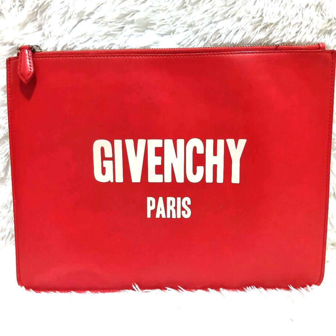ジバンシィ　クラッチバッグ　セカンドバッグ　ロゴプリント　レッド　レザー