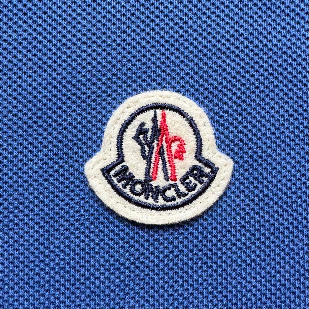 人気！モンクレール ポロシャツ メンズ M ブルー トリコロールライン ロゴ刺繍