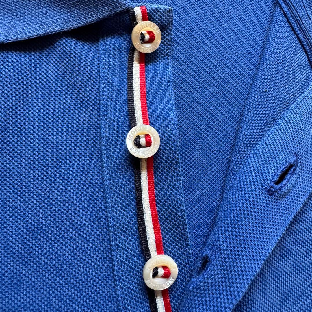 人気！モンクレール ポロシャツ メンズ M ブルー トリコロールライン ロゴ刺繍