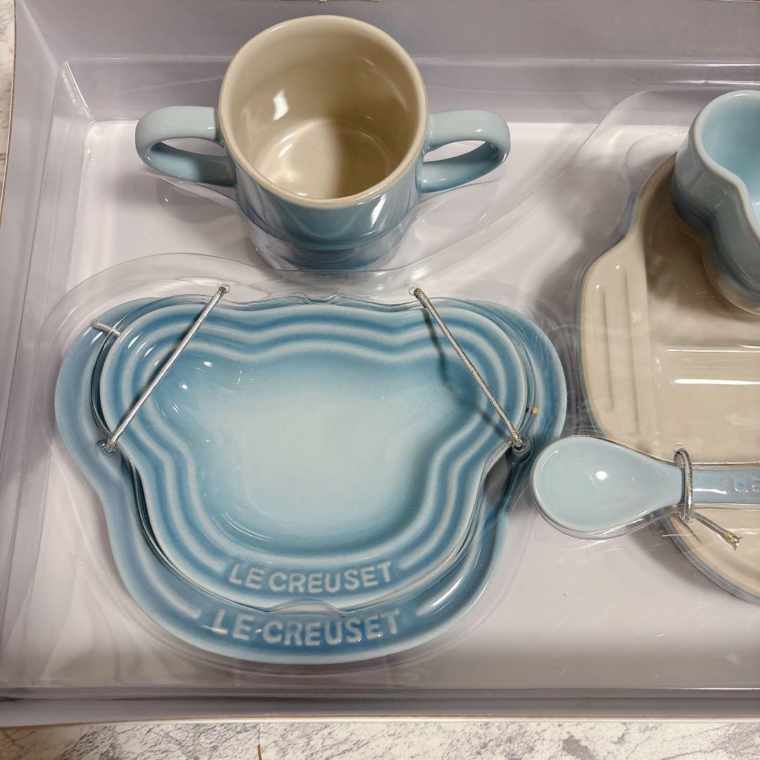 【新品未使用】ル・クルーゼ お食い初め 離乳食 ベビー 7点セット ブルー