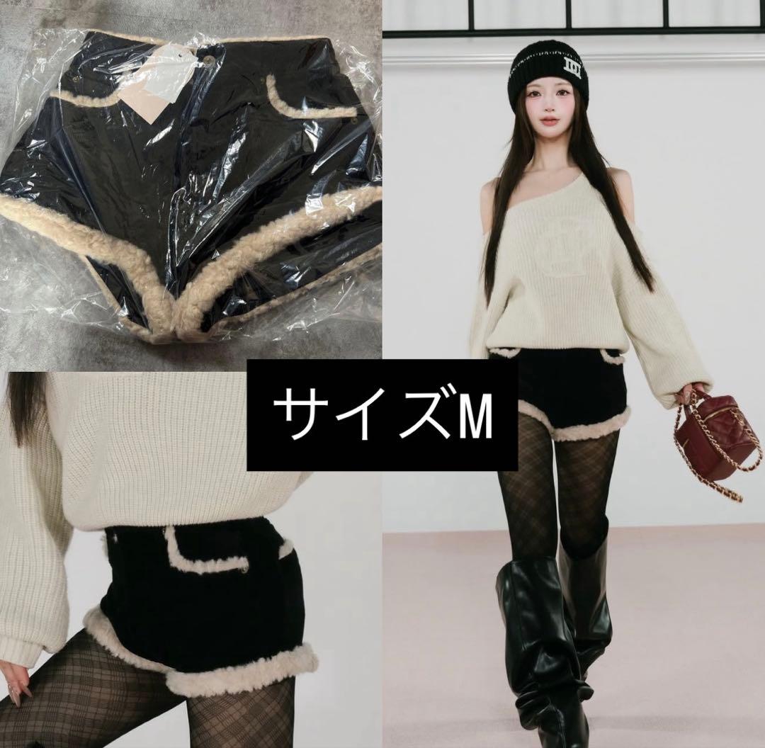 【新品タグ付き】Darich ボアコーデュロイショートパンツ 黒 冬コーデ