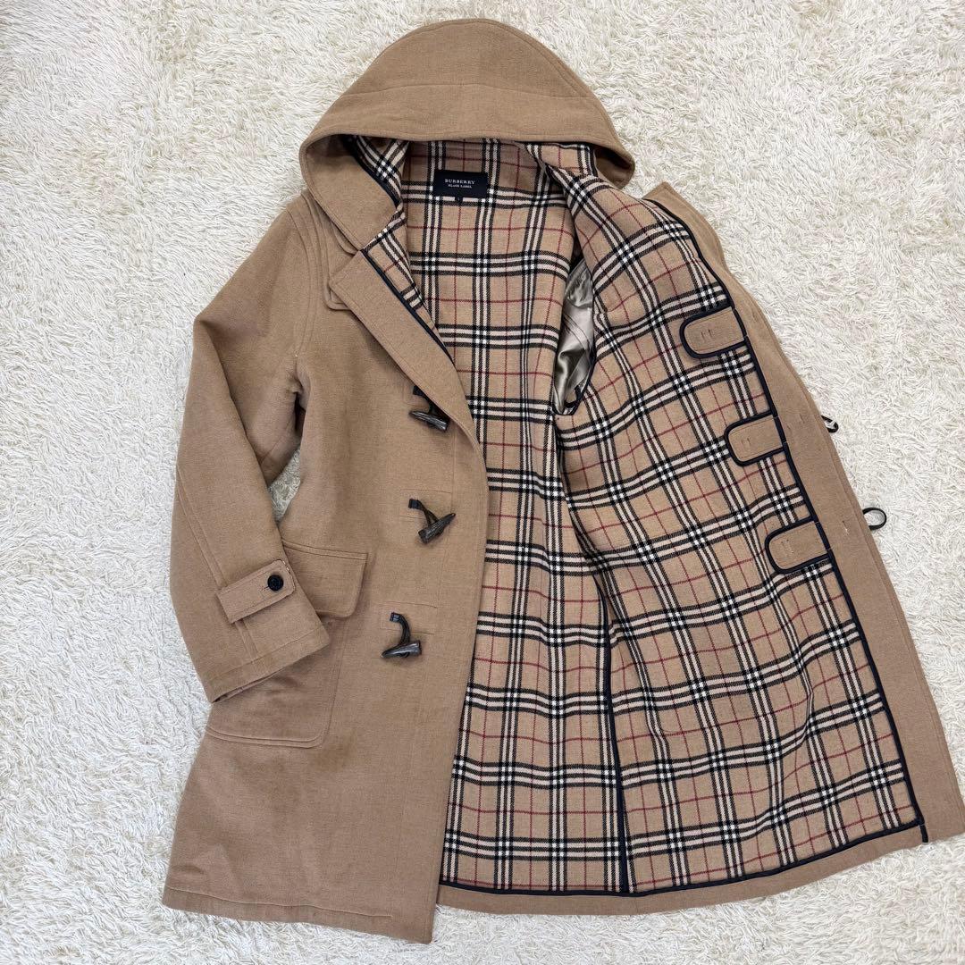 バーバリーブラックレーベル　ダッフルコート　ノバチェック　ウール　Lサイズ