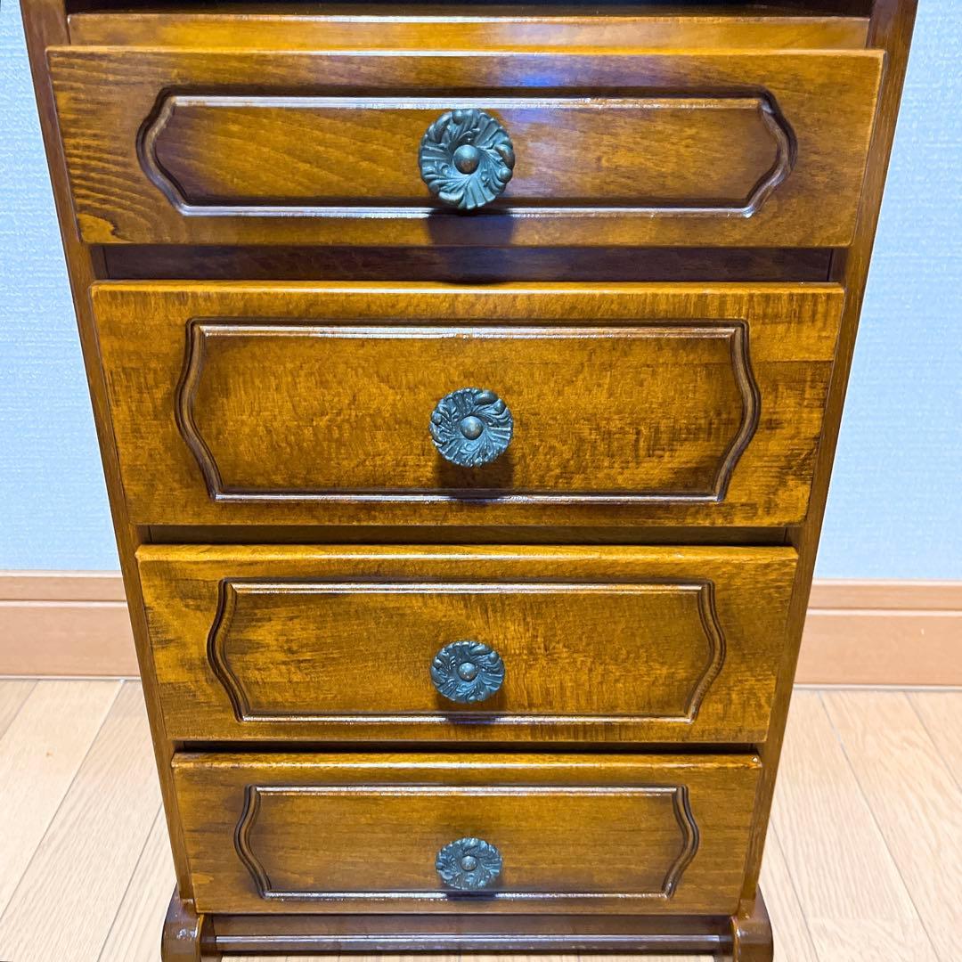 美品　カリモク家具 コロニアル 電話台 引き出し4段 ブナ材 カントリー調