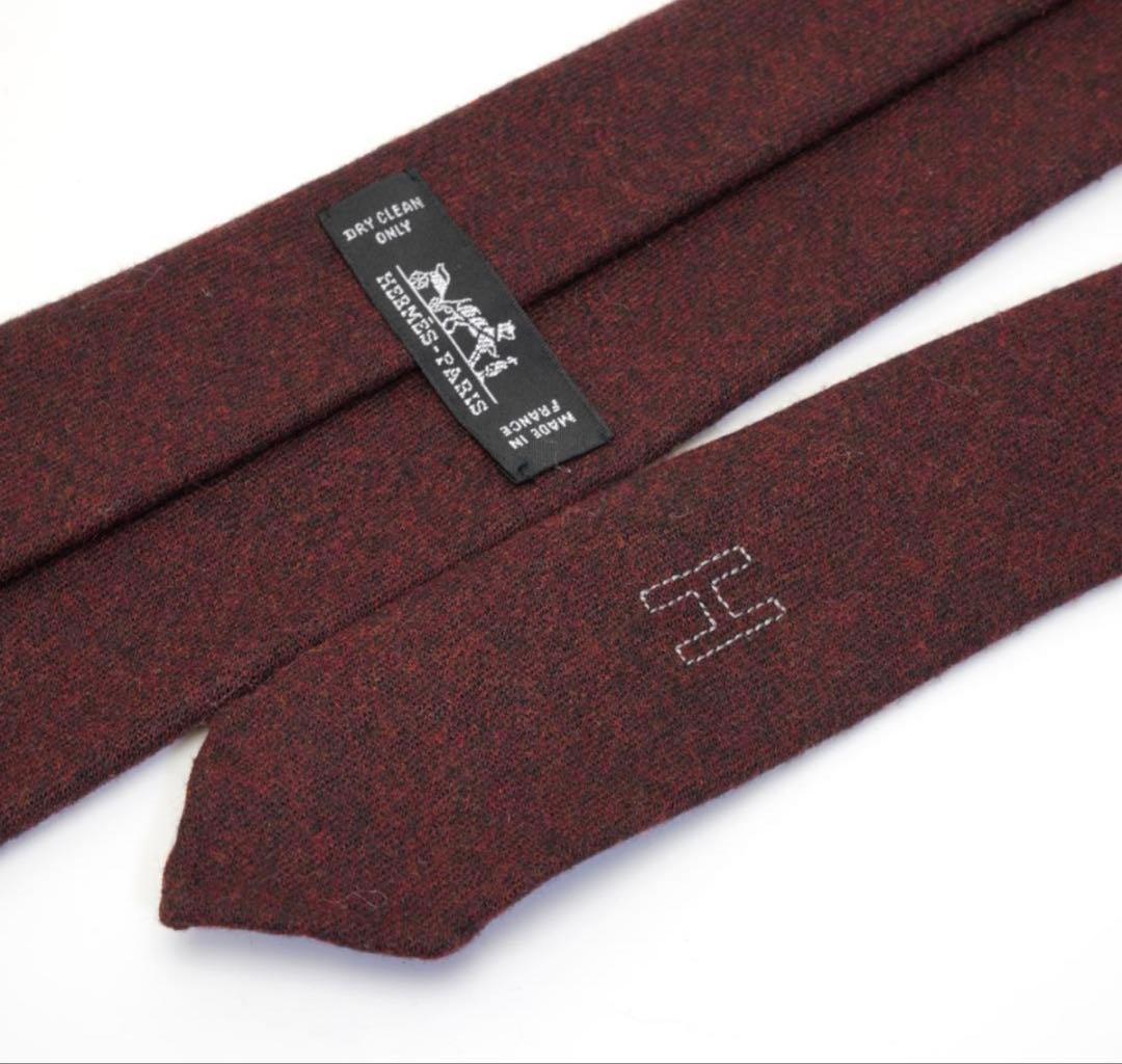 HERMÈS ホース刺繍 ウールネクタイ 馬 エルメス ソリッド 赤