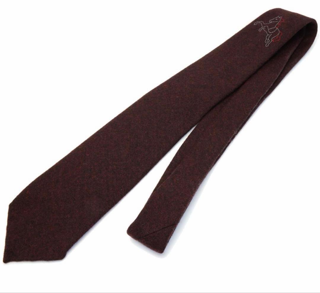HERMÈS ホース刺繍 ウールネクタイ 馬 エルメス ソリッド 赤