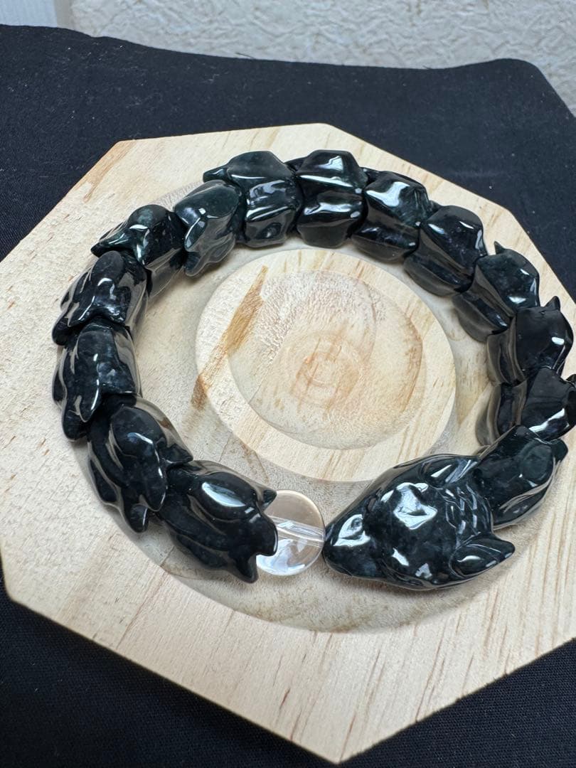 水晶&濃緑黒翡翠龍神ブレスレット