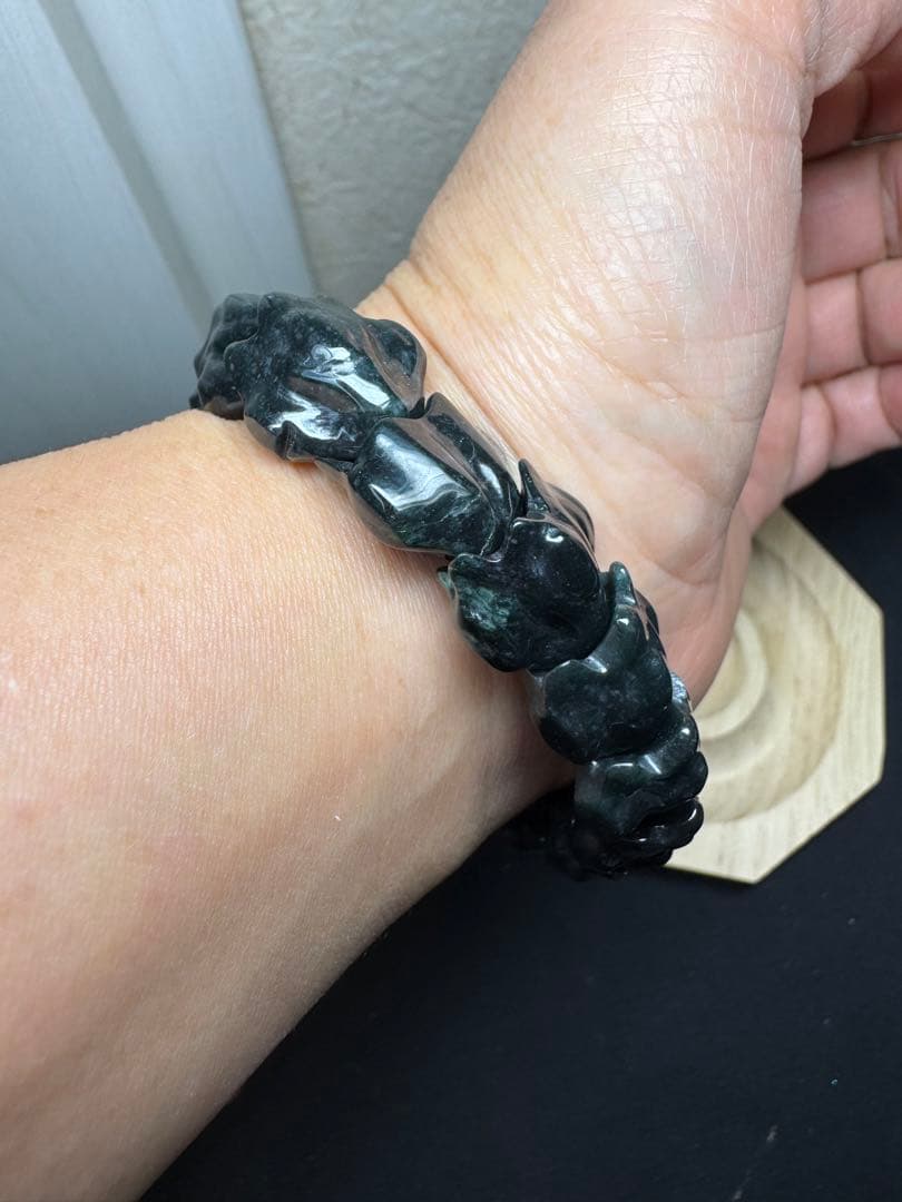 水晶&濃緑黒翡翠龍神ブレスレット
