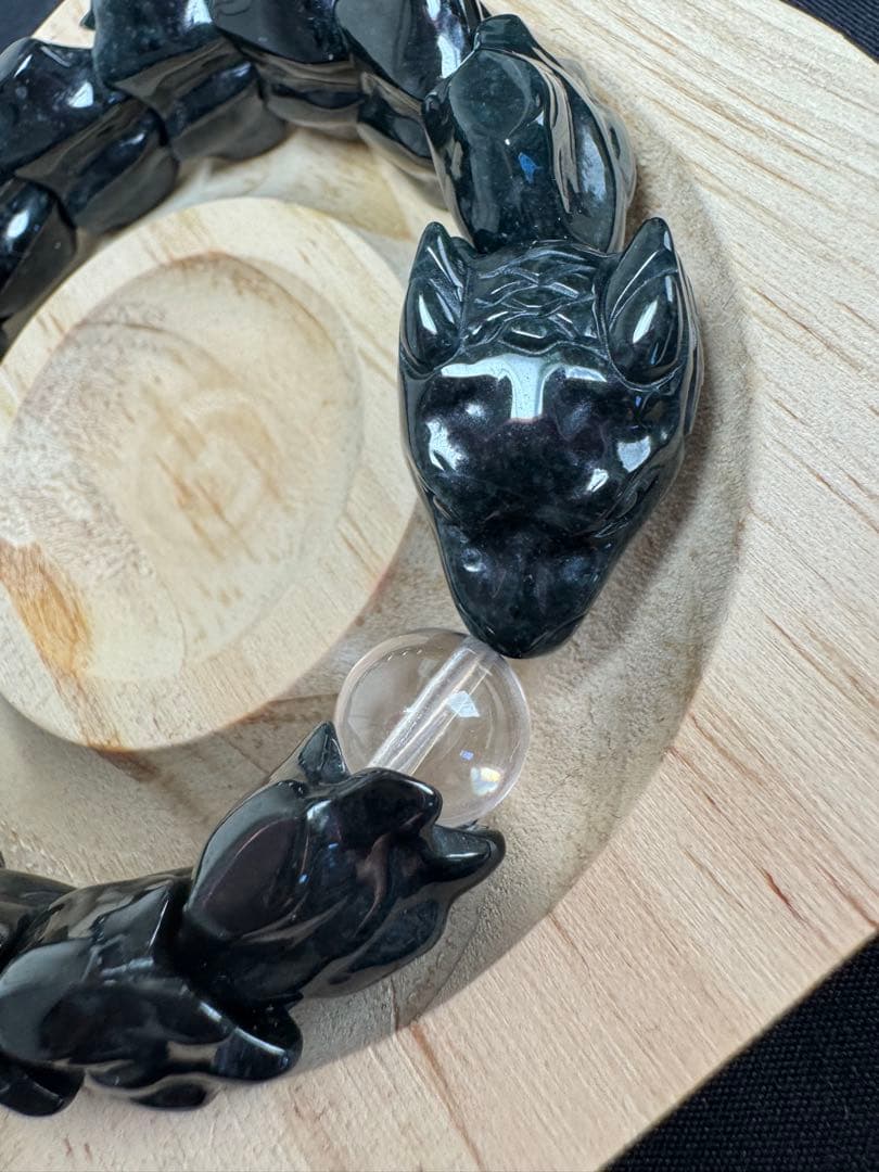 水晶&濃緑黒翡翠龍神ブレスレット