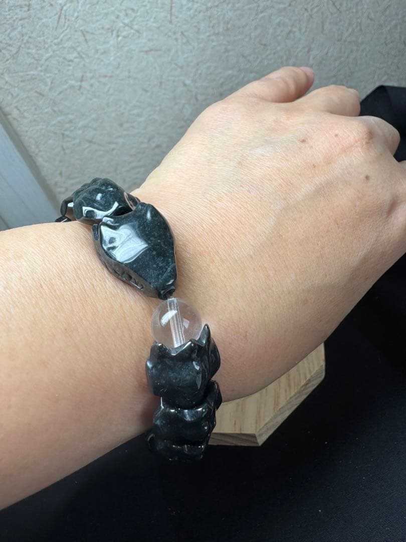水晶&濃緑黒翡翠龍神ブレスレット