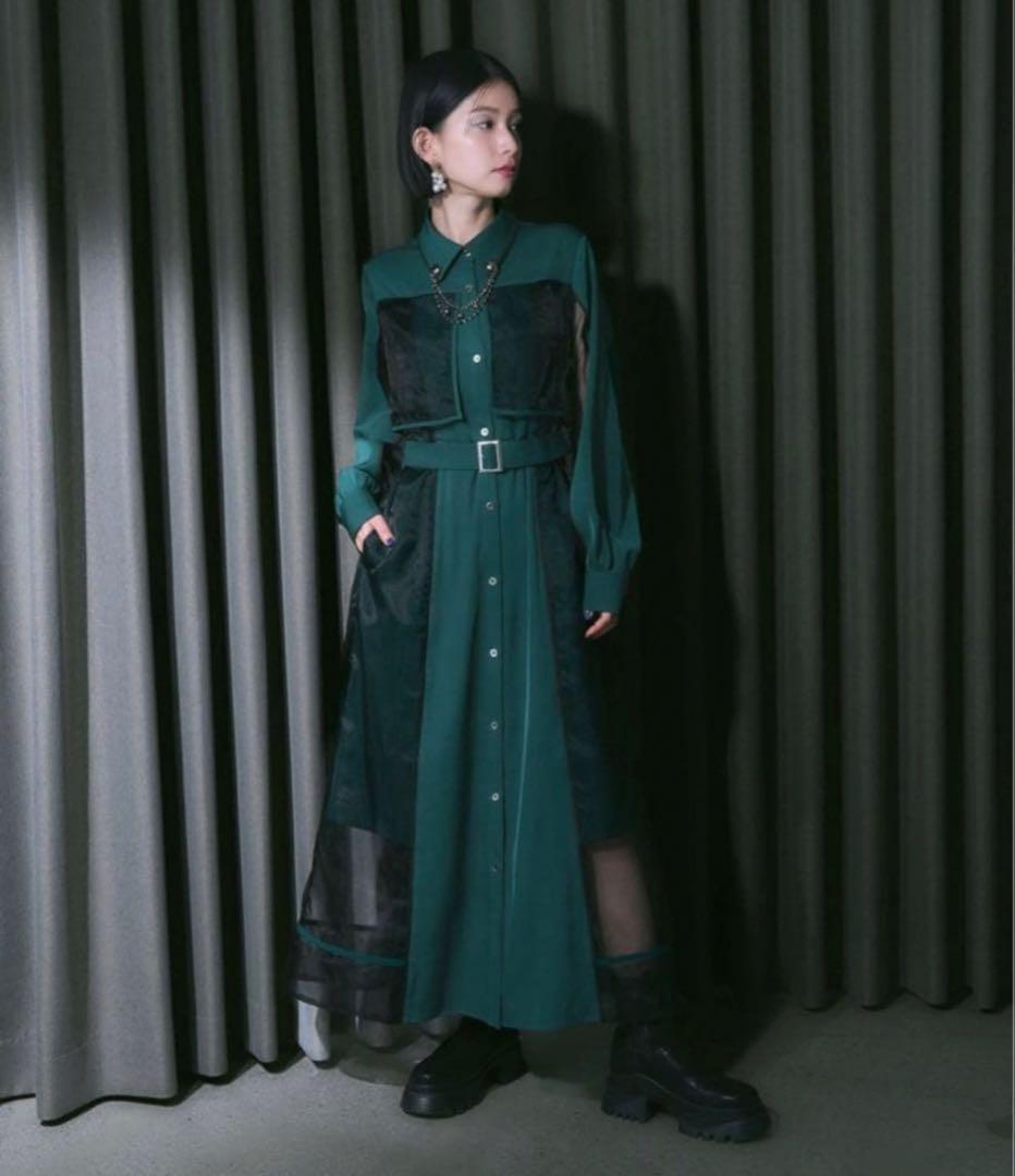 HARE パイピングシアーワンピース　グリーン　FREEサイズ