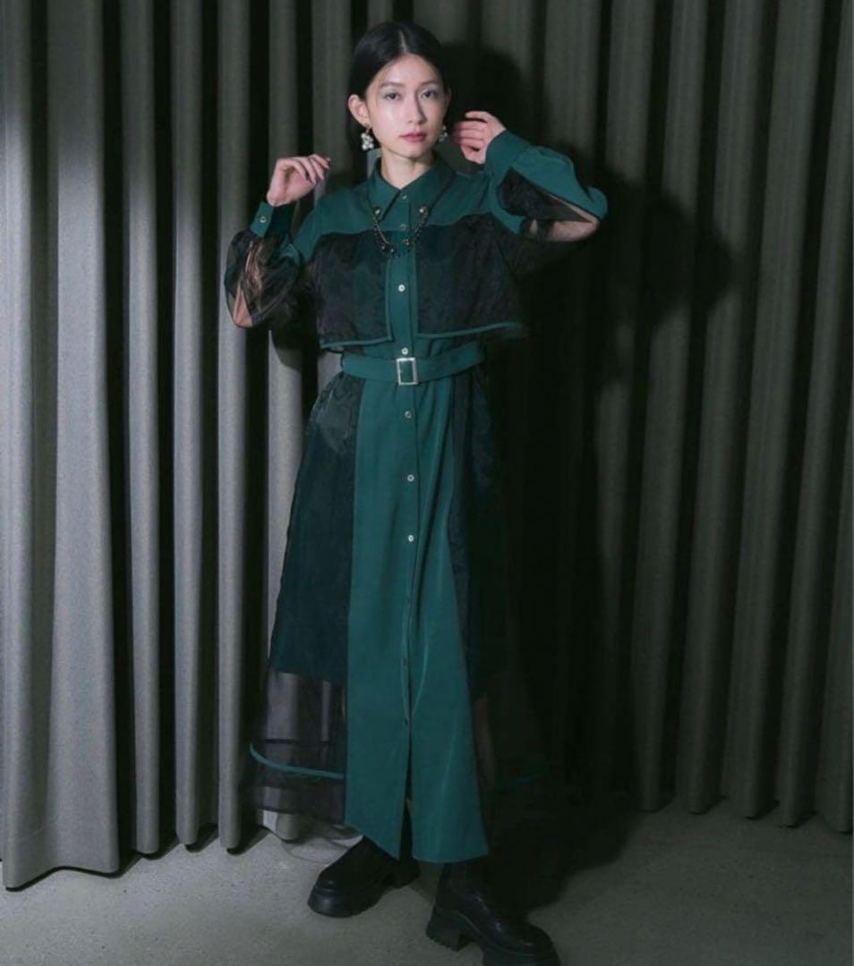 HARE パイピングシアーワンピース　グリーン　FREEサイズ