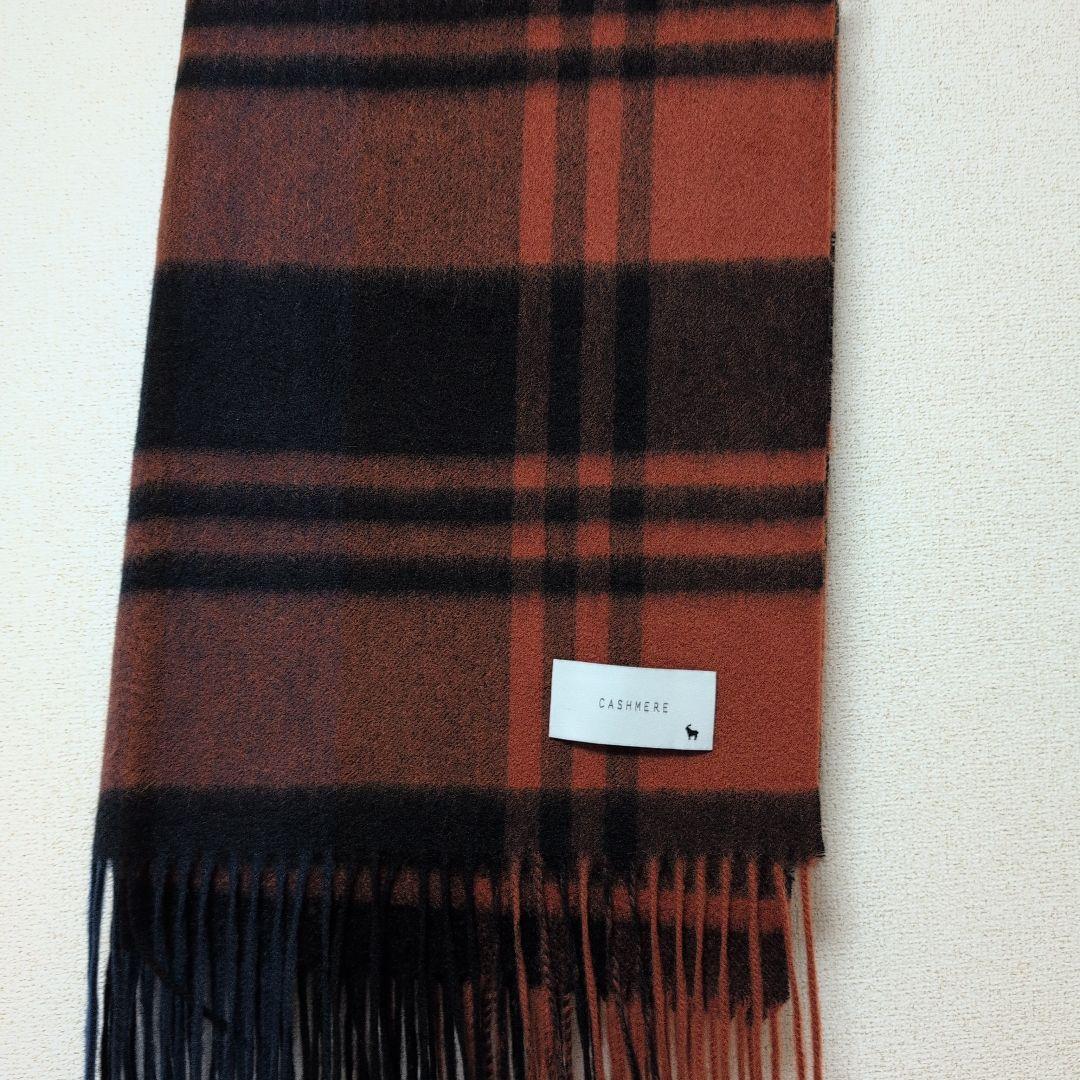 カシミヤ チェック柄 ストール オレンジ系