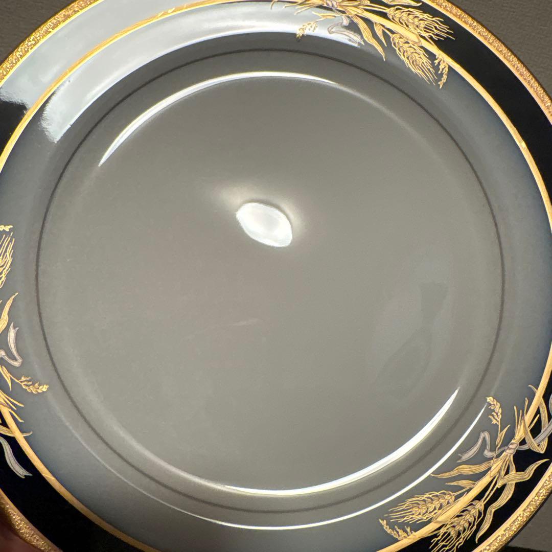 大倉陶園　ロイヤルブルー　瑠璃金彩金蝕稲穂　ディナープレート　26cm