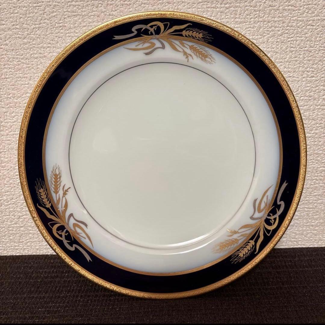 大倉陶園　ロイヤルブルー　瑠璃金彩金蝕稲穂　ディナープレート　26cm