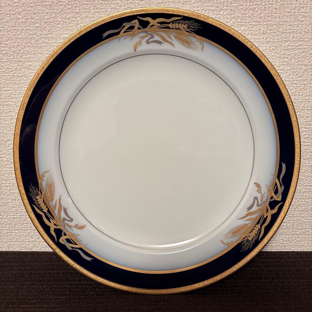 大倉陶園　ロイヤルブルー　瑠璃金彩金蝕稲穂　ディナープレート　26cm