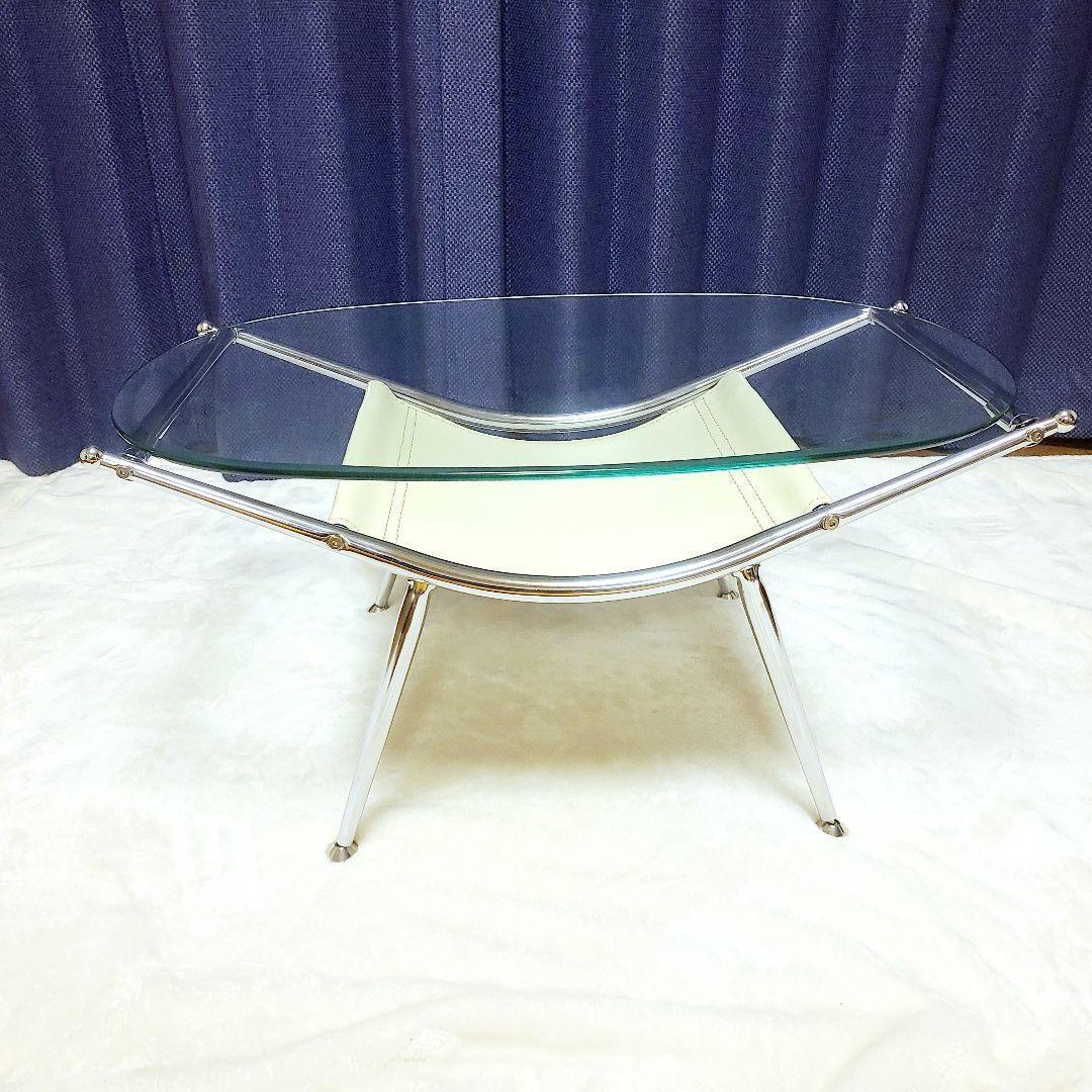 ミッドセンチュリー　スペースエイジ　ローテーブル　楕円　70年代　ガラステーブル