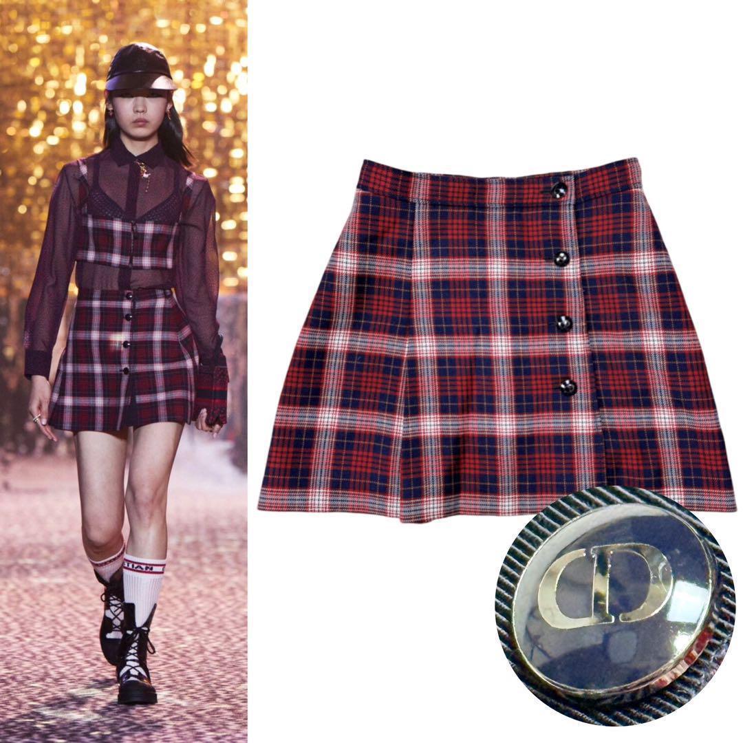 21AW⭐️美品⭐️クリスチャンディオール ラップスカート チェック CDボタン