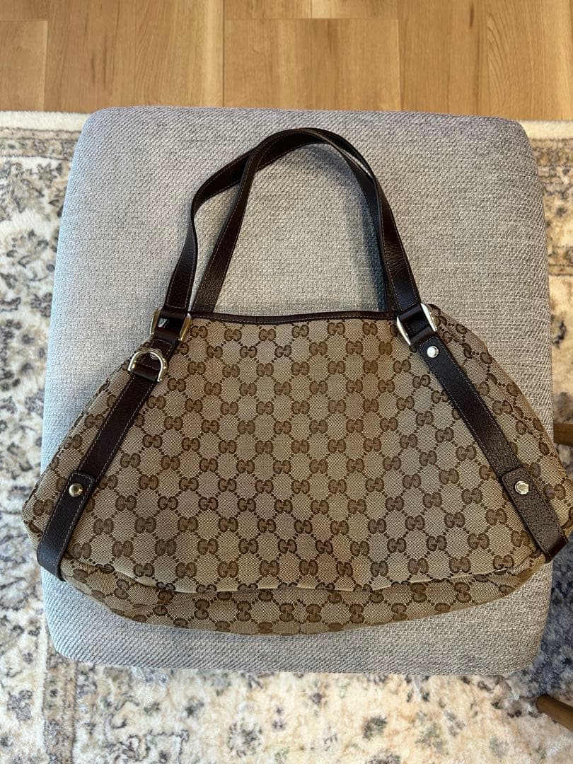 美品☆GUCCI グッチ アビーGGキャンバスレザーワンショルダートートバッグ