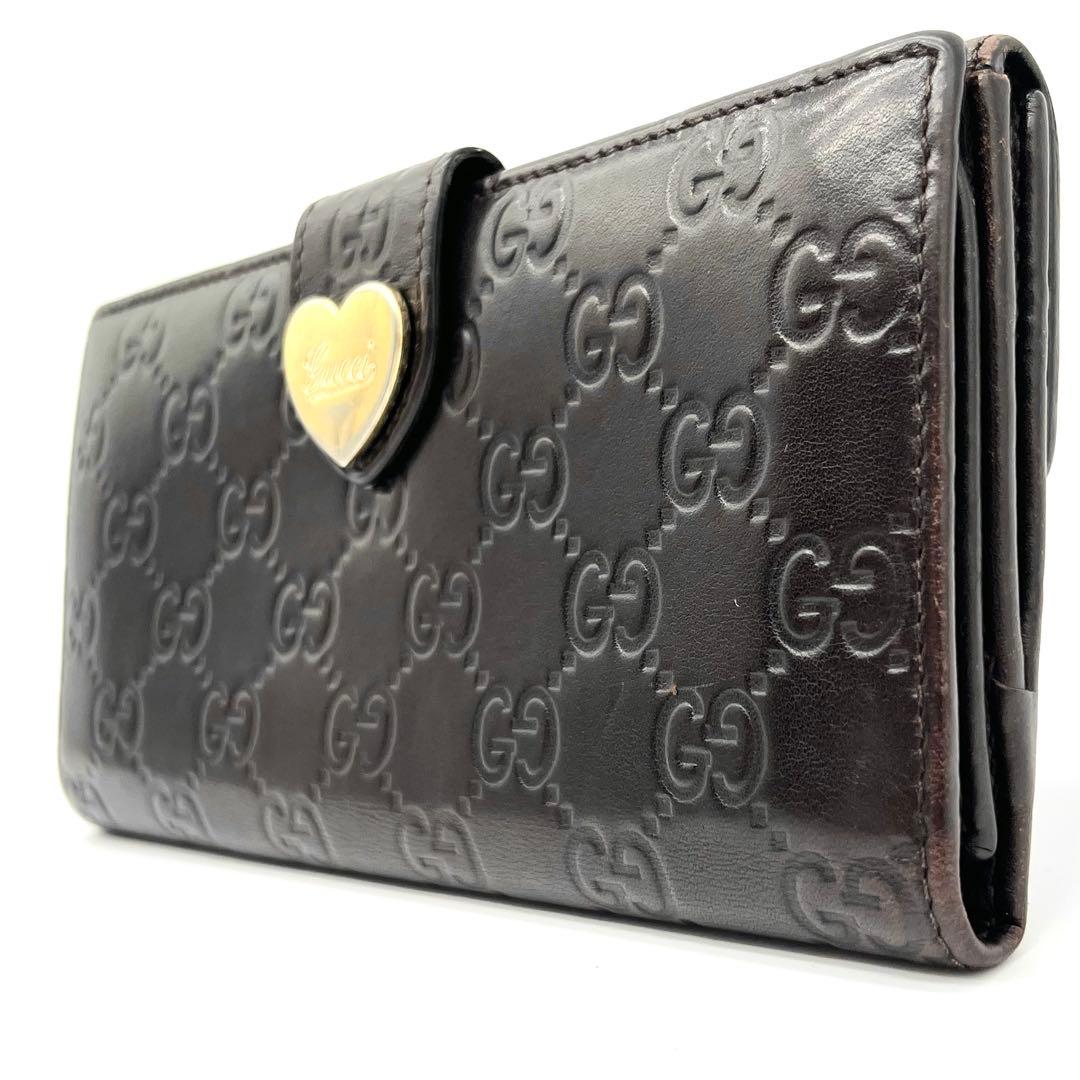 【美品】GUCCI ラブリーハート　グッチシマ　Wホック　ダークブラウン