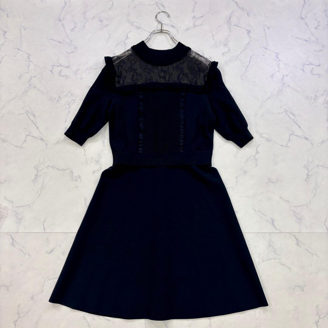 美品 VALENTINO 最高級 花柄レース×フレア 膝丈Aラインワンピース L