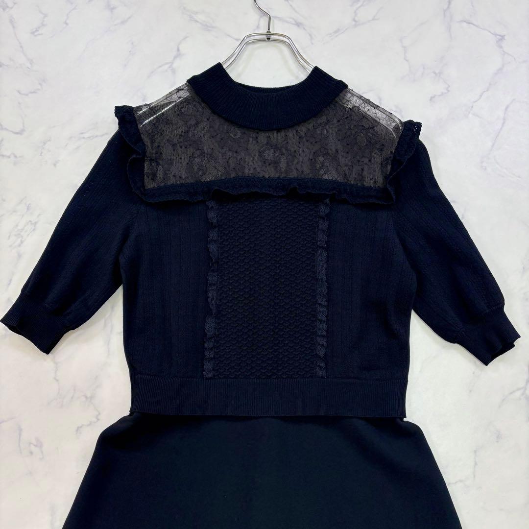 美品 VALENTINO 最高級 花柄レース×フレア 膝丈Aラインワンピース L