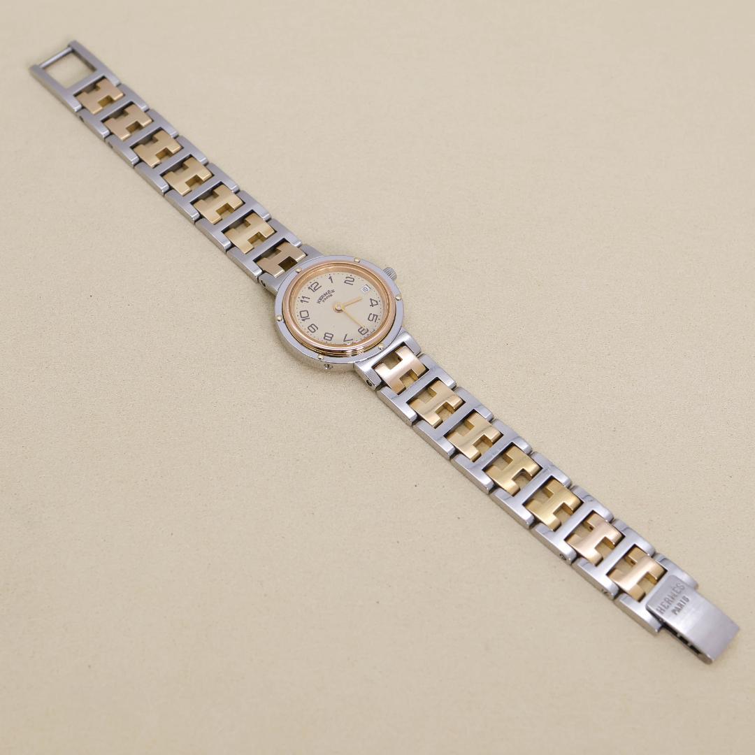 稼働 Hermes クリッパー 腕時計 ゴールド コンビ Hベルト 2718a
