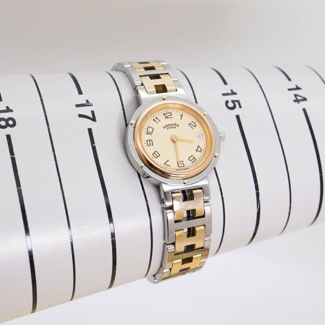 稼働 Hermes クリッパー 腕時計 ゴールド コンビ Hベルト 2718a