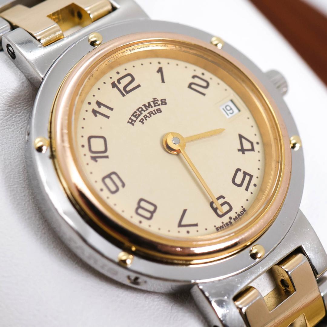 稼働 Hermes クリッパー 腕時計 ゴールド コンビ Hベルト 2718a