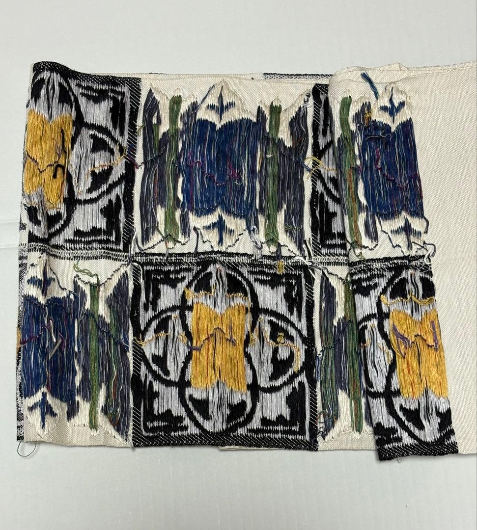 帯屋捨松　白の紬幾何学模様　八寸帯　単にも！