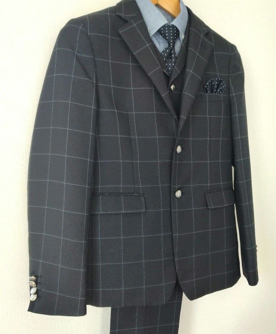 ダークグレー チェック スーツ　160　男子　ワンダーファクトリー　ベスト