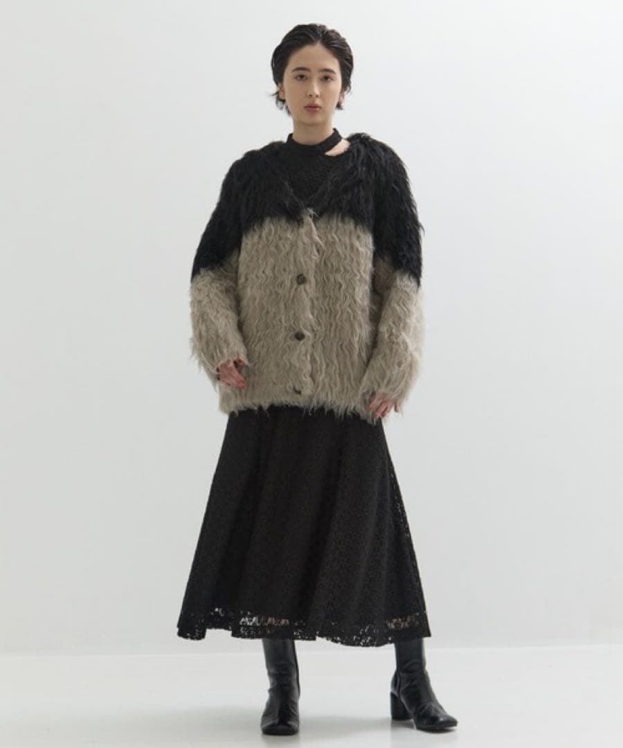 ジャケット・アウター CLANE BI COLOR SHAGGY KNIT CARDIGAN