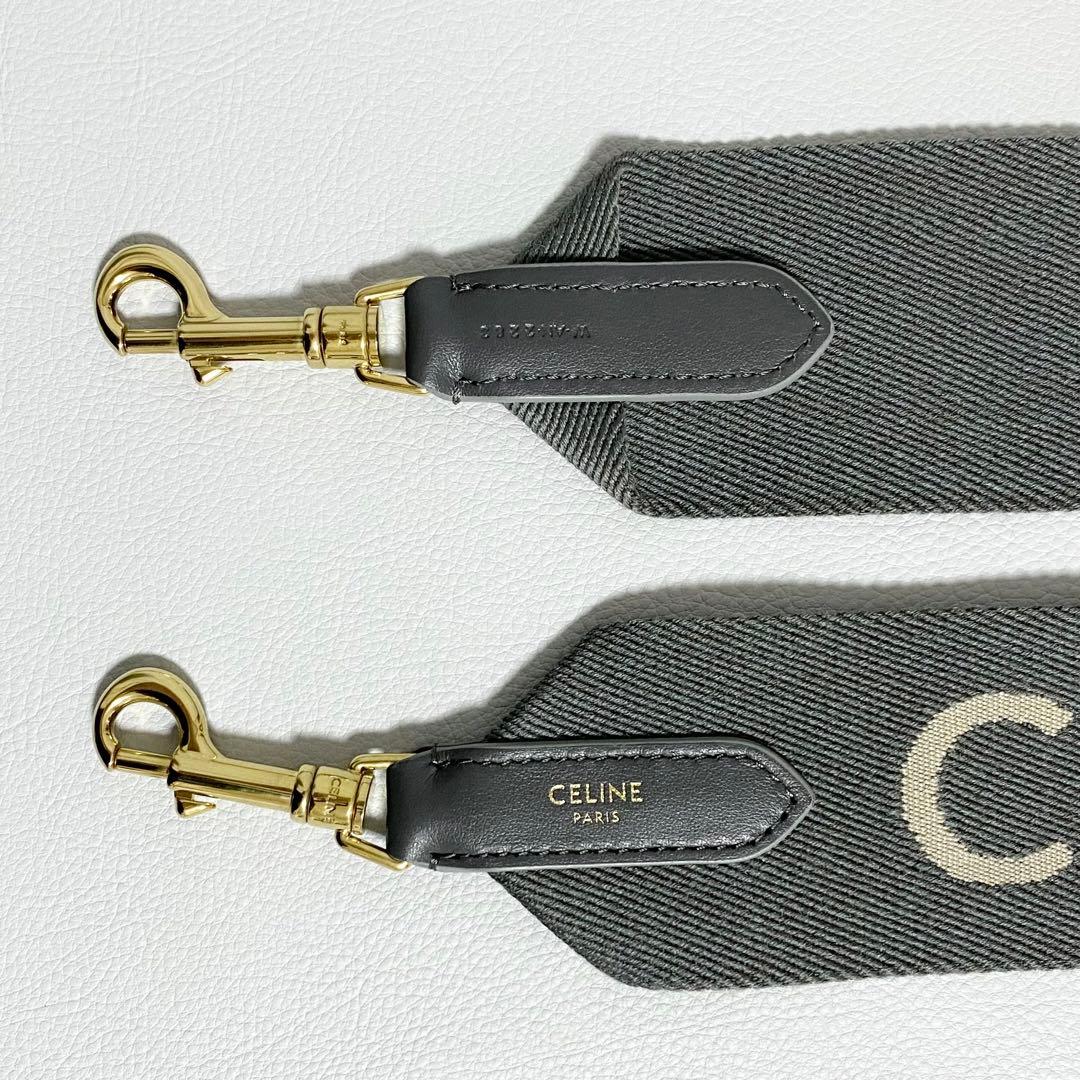 CELINE / ジャガード ロングストラップ ウール ロゴ グレー