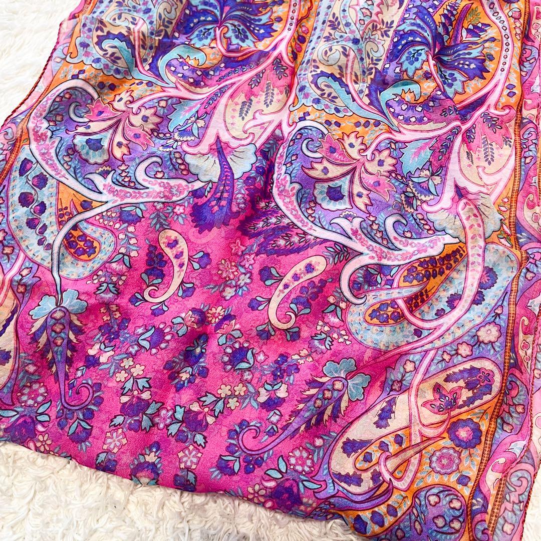 エトロ　シルク100 ストール　ペイズリー　ピンクパープル