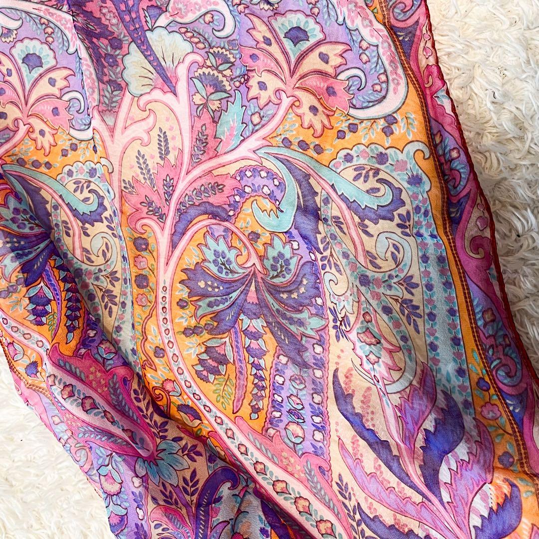 エトロ　シルク100 ストール　ペイズリー　ピンクパープル