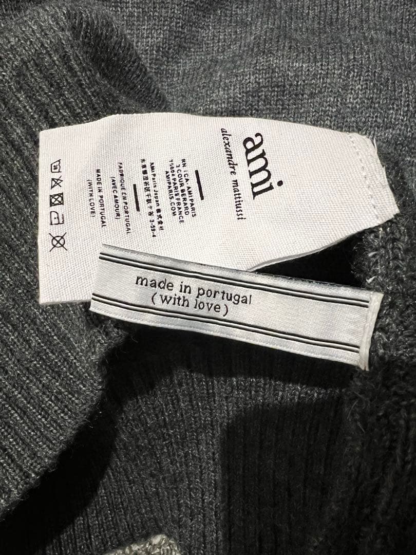 新品未使用✨AMI PARIS ハート刺繍 ニットカーディガン　グレー　M