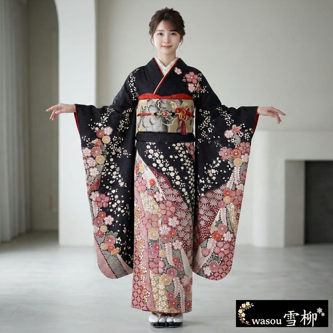 【京都キモノ友禅】金駒刺繍×部分絞り銀通し煌めく王道古典振袖フルセット　成人式