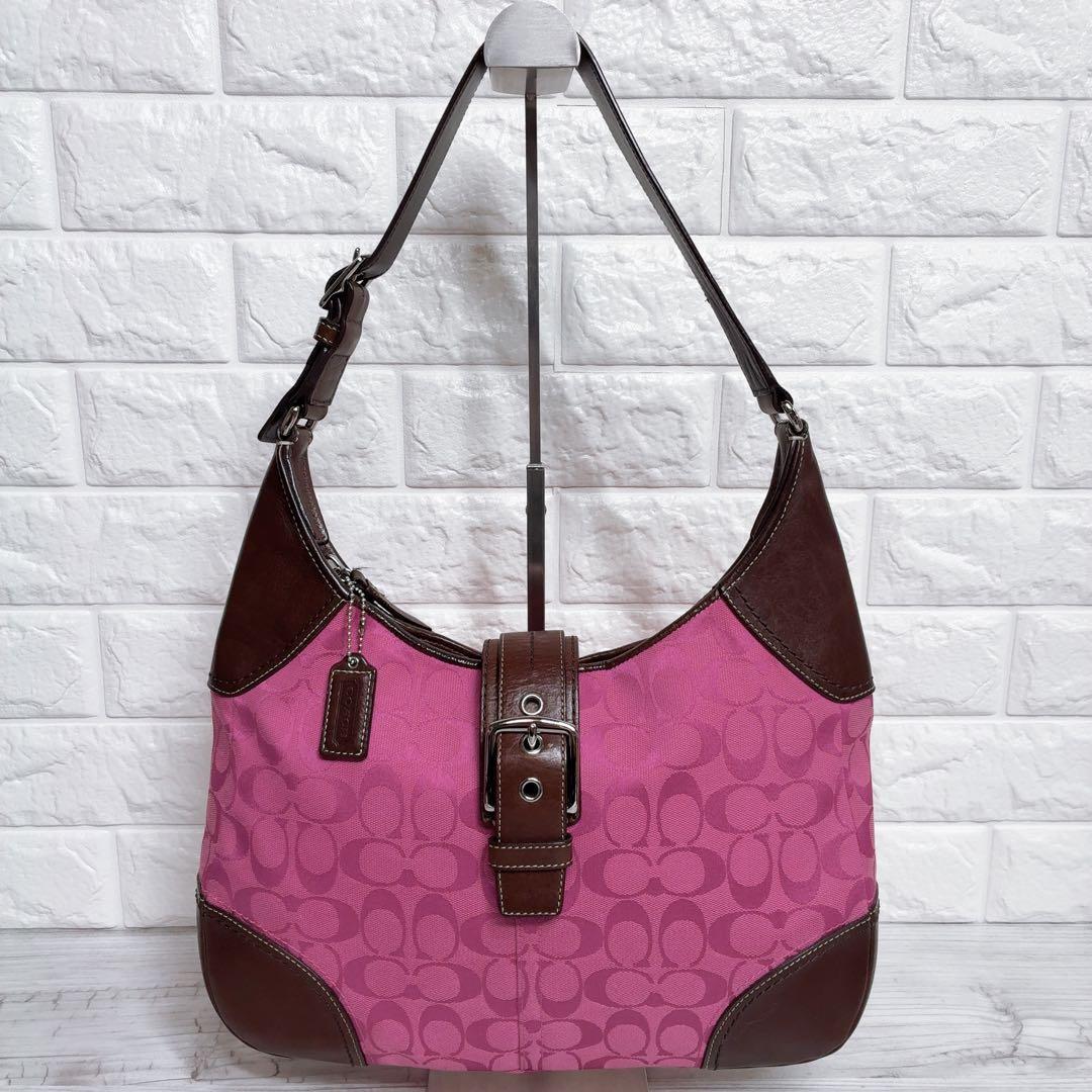 COACH ワンショルダー ソーホー シグネチャー ピンク レザー キャンバス