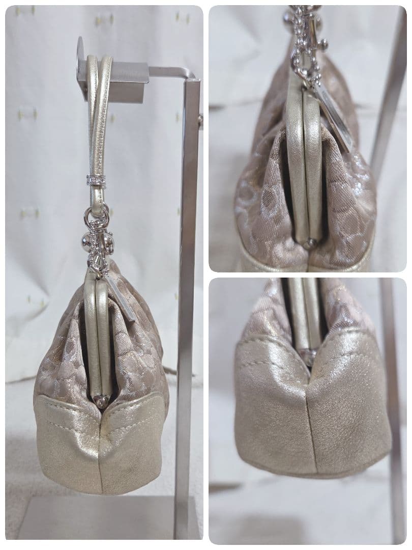 コーチ がま口バッグ シグネチャー ベージュ ゴールド　パーティーバック