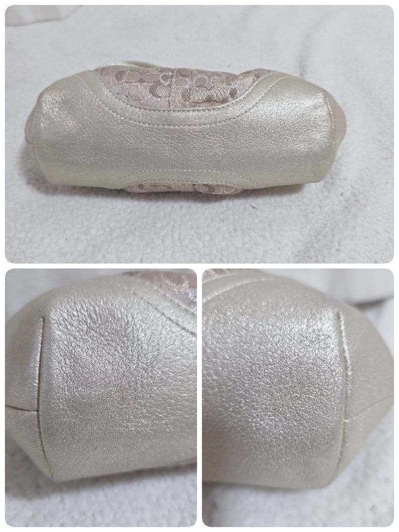 コーチ がま口バッグ シグネチャー ベージュ ゴールド　パーティーバック