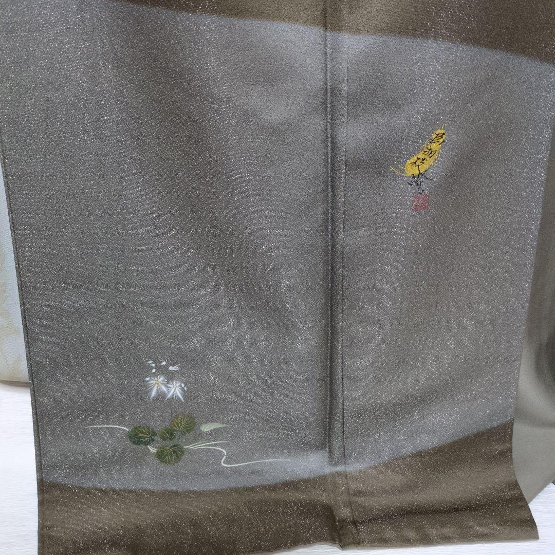たま 未使用に近　正絹着物スミレりんどう花　袋帯 作家セット物