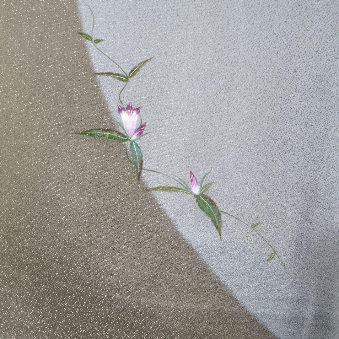 たま 未使用に近　正絹着物スミレりんどう花　袋帯 作家セット物