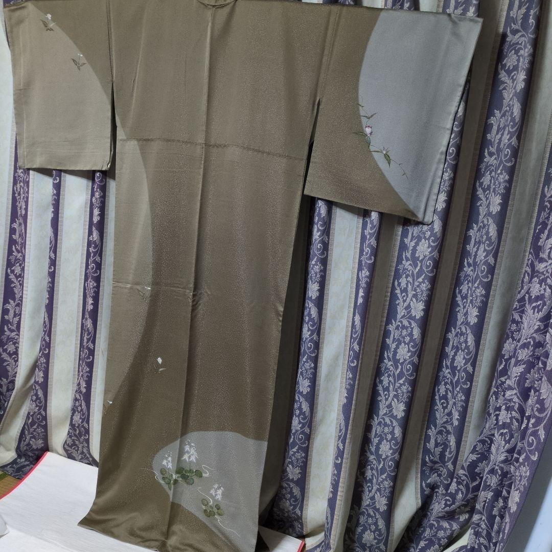 たま 未使用に近　正絹着物スミレりんどう花　袋帯 作家セット物