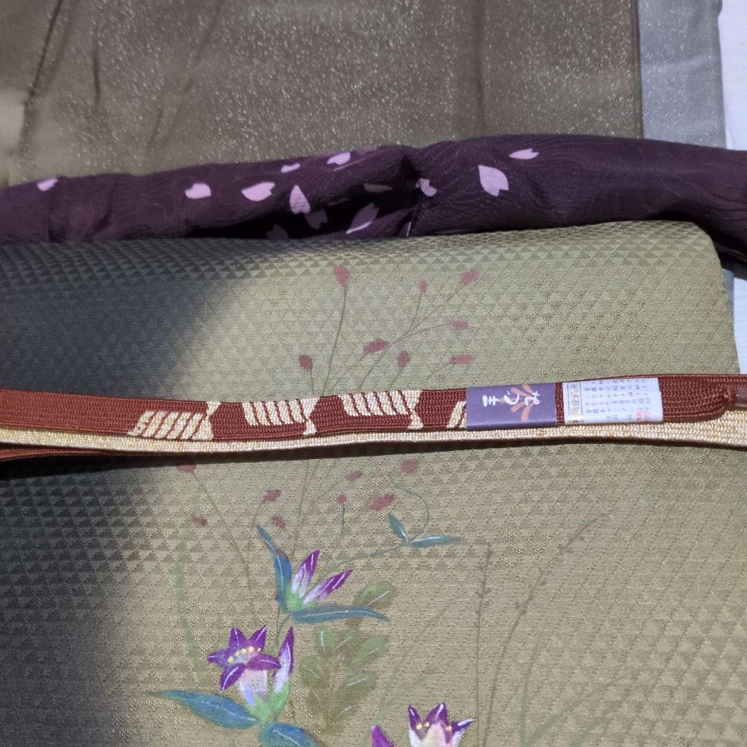 たま 未使用に近　正絹着物スミレりんどう花　袋帯 作家セット物