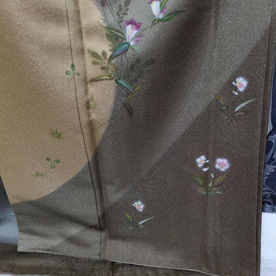 たま 未使用に近　正絹着物スミレりんどう花　袋帯 作家セット物