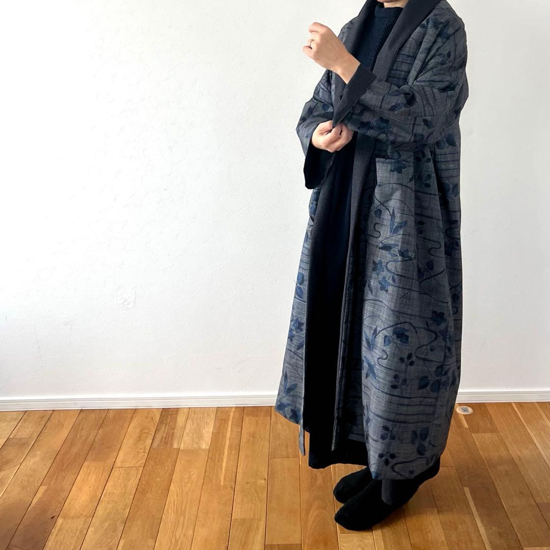 ✴︎本場大島紬✳︎✴︎ローブコート✴︎正絹✴︎着物リメイク＊リバーシブル＊